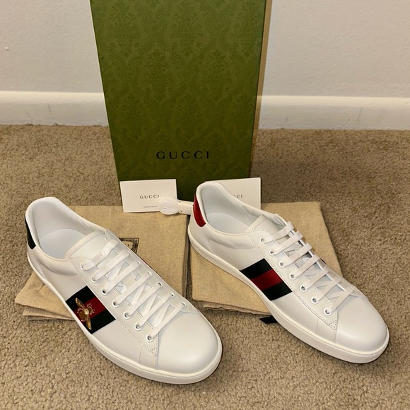 Men’s Gucci Ace White Leather Embroidered Bee Sneakers - NWB - Size G11/US11.5 - Picture 4 of 16